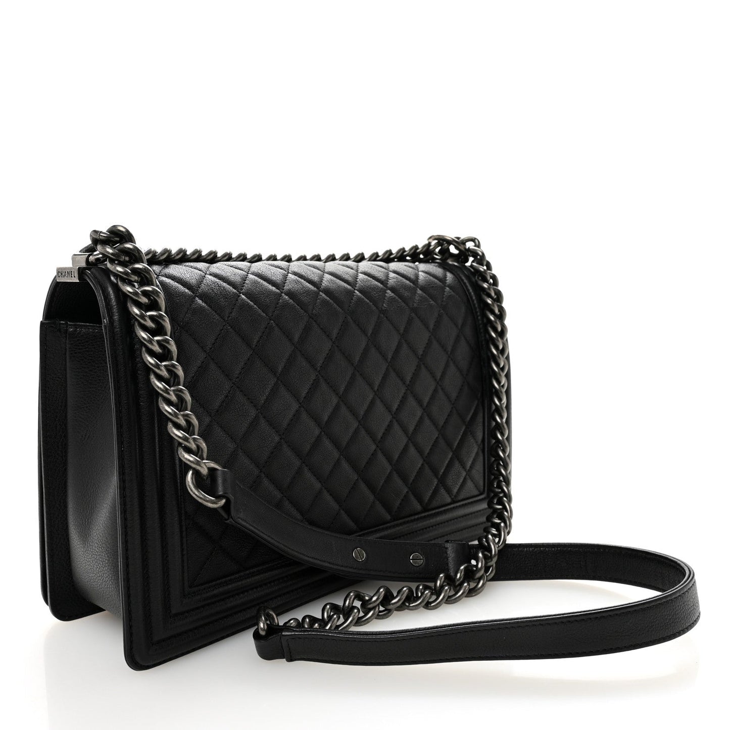Grained Calfskin Quilted New Medium Boy Flap Black