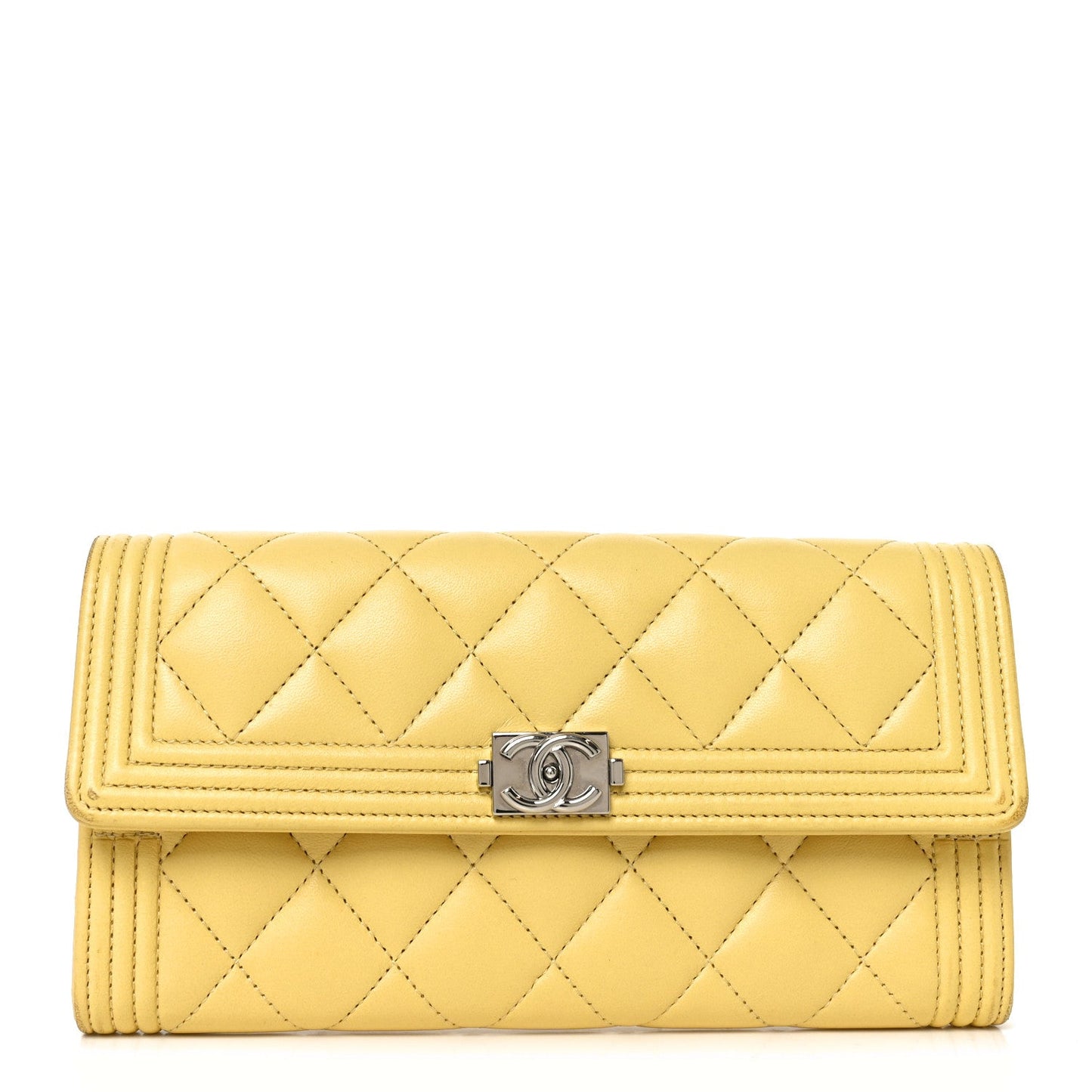 Lambskin Quilted Large Boy Flap Wallet Yellow