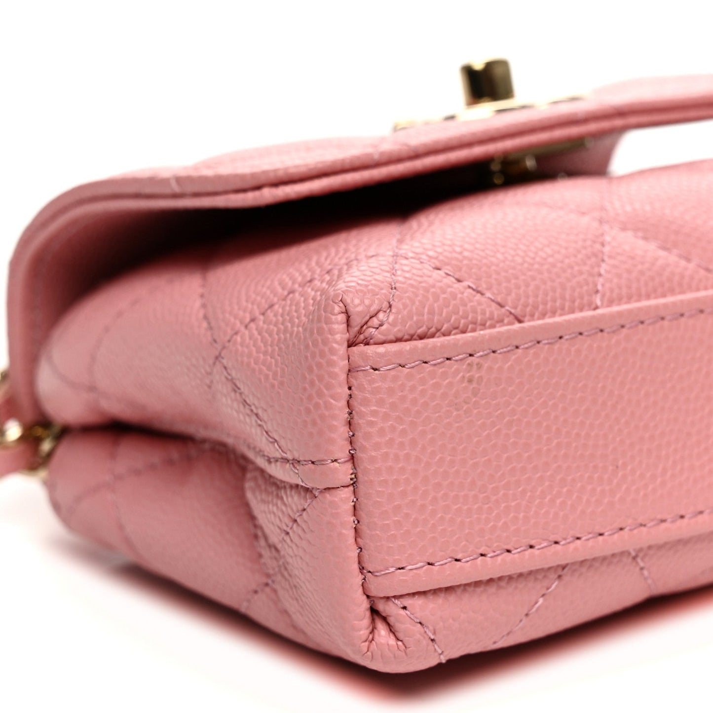 Caviar Quilted Nano Coco Handle Clutch With Chain Pink