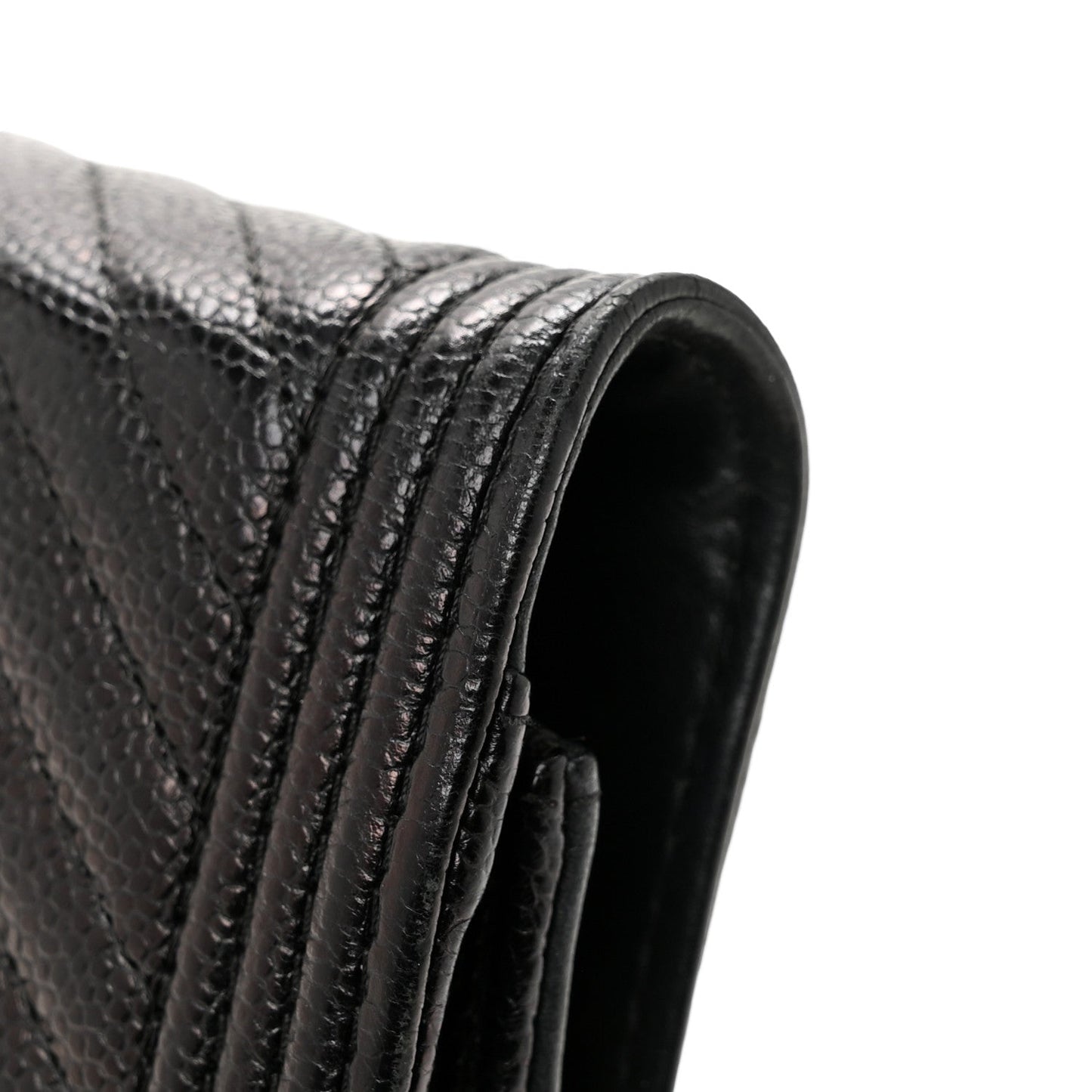 Caviar Chevron Quilted Boy Wallet On Chain WOC Black