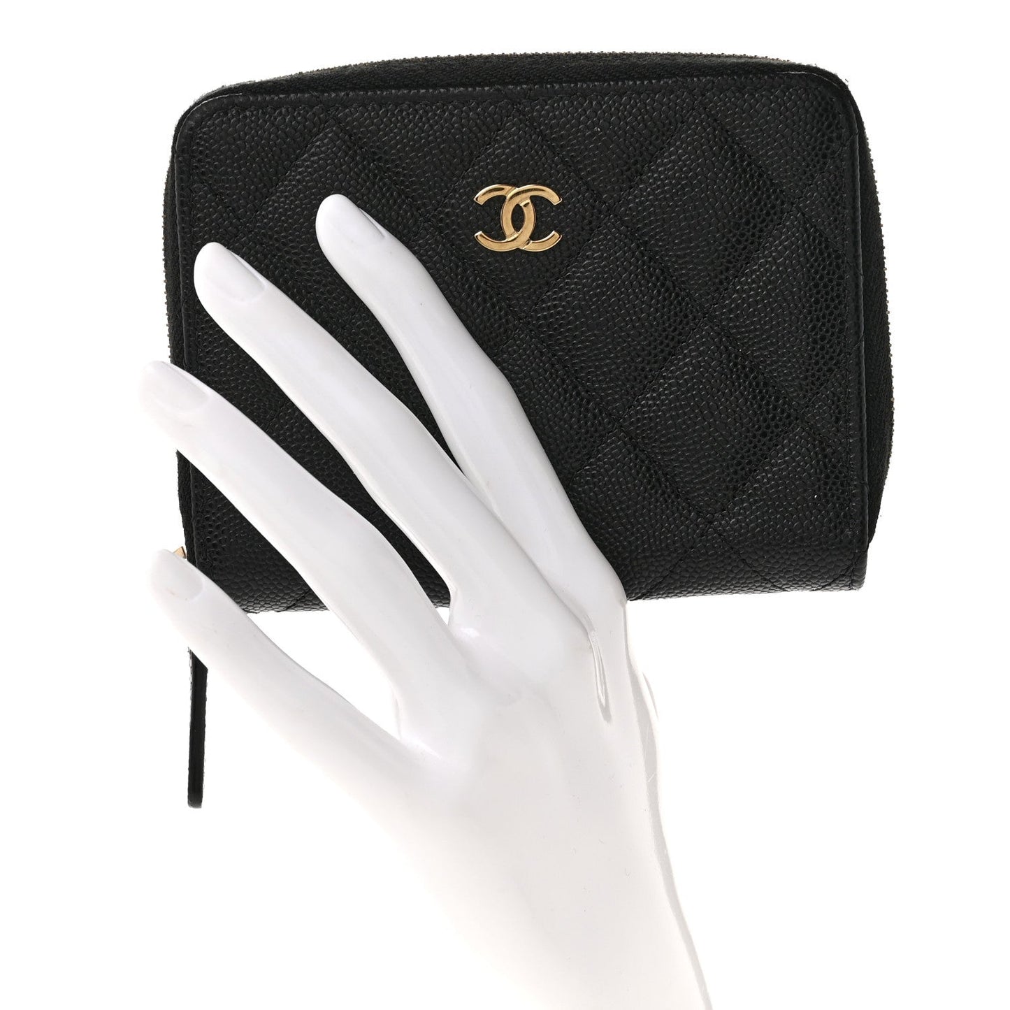Caviar Quilted Small Zip Around Wallet Black