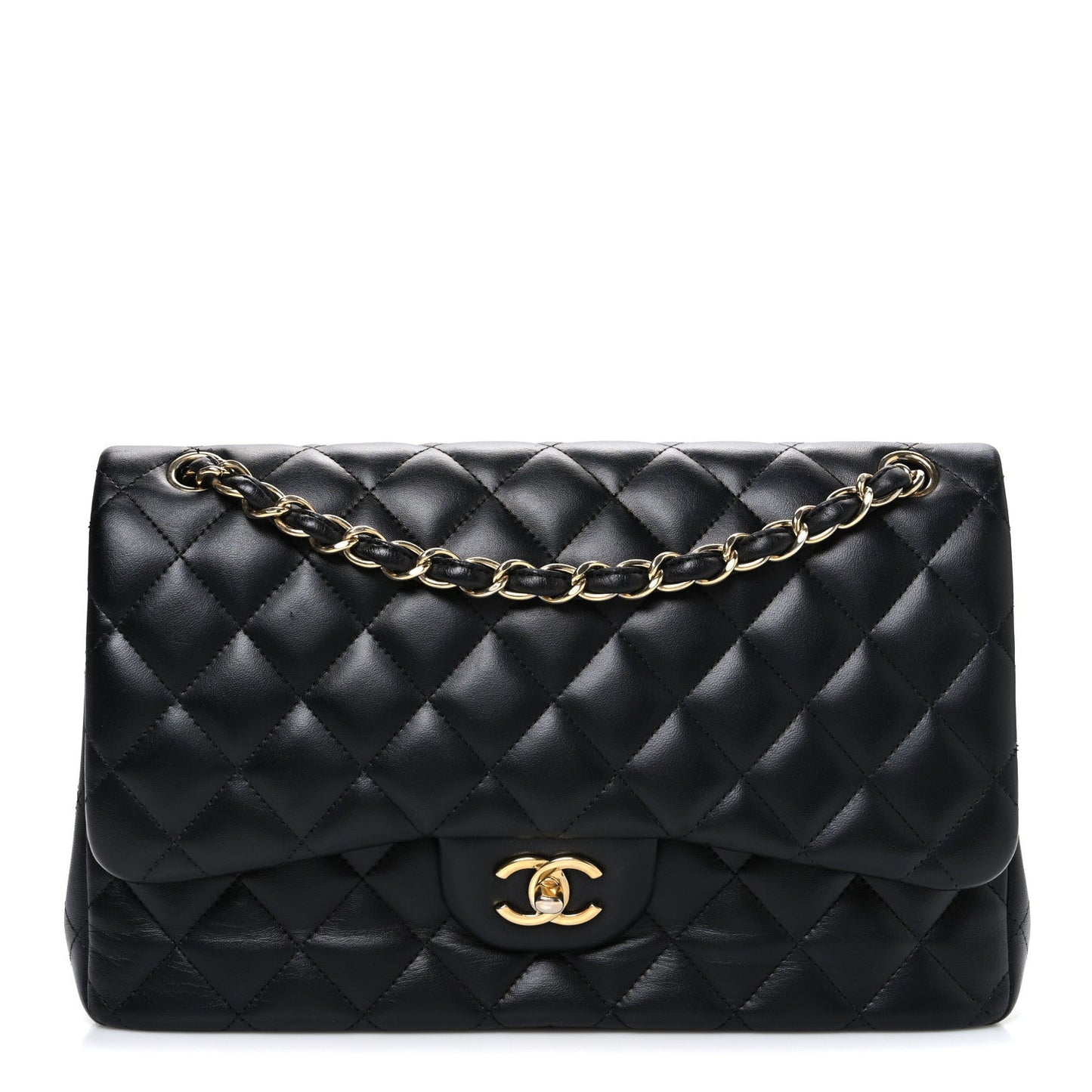 Lambskin Quilted Jumbo Double Flap Black