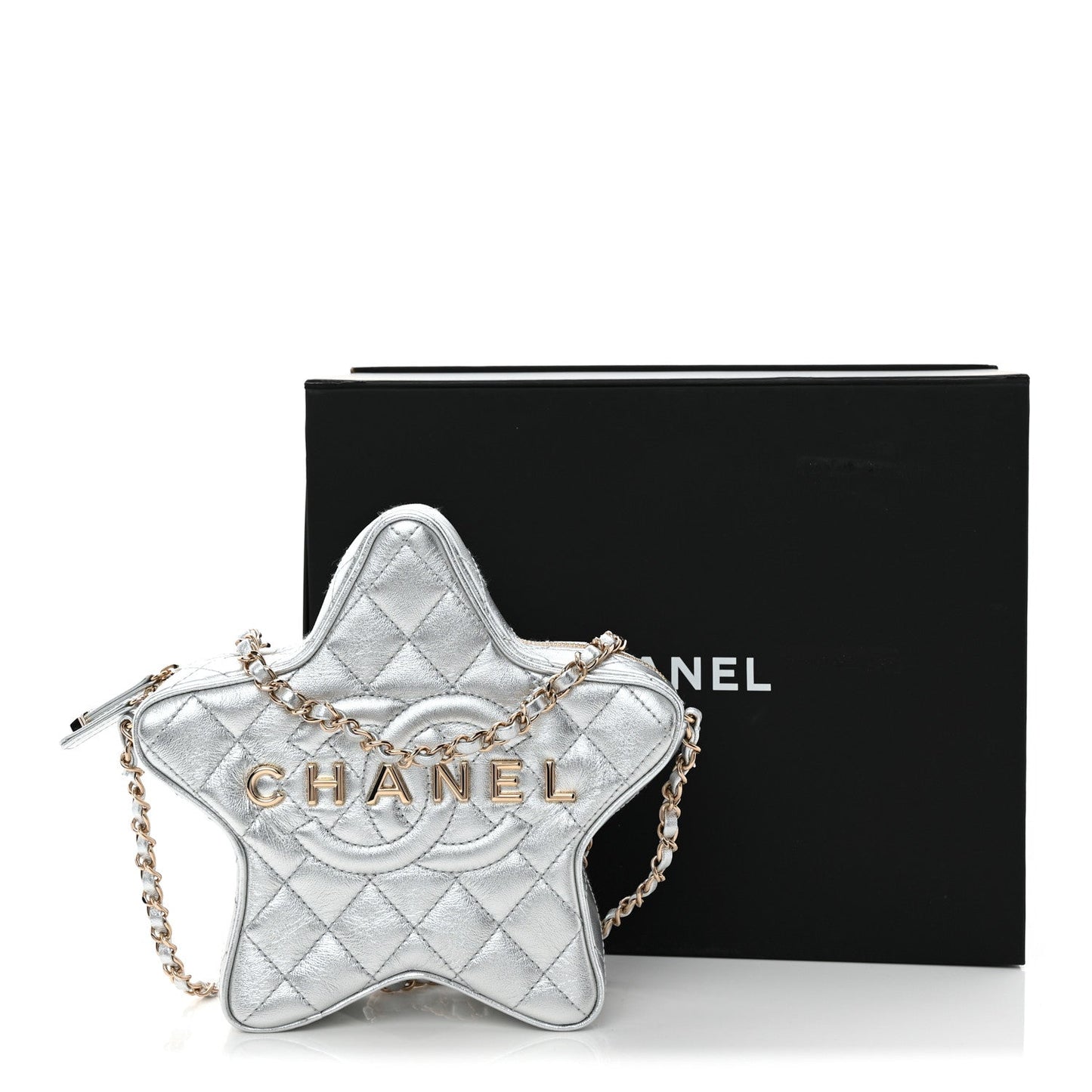 Metallic Lambskin Walk Of Fame Bag Silver