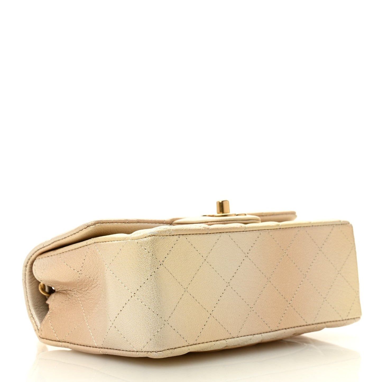 Metallic Goatskin Quilted Mini Rectangular Flap Gold