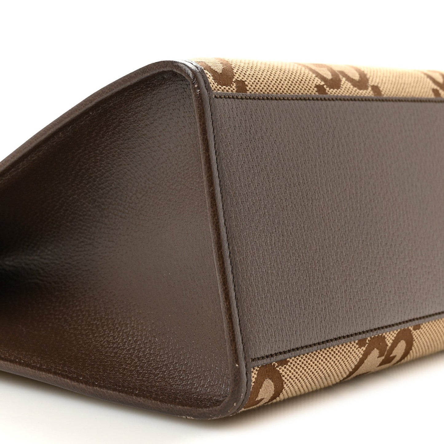 Monogram Jumbo GG Textured Dollar Calfskin Web Tote Bag Camel Ebony New Acero