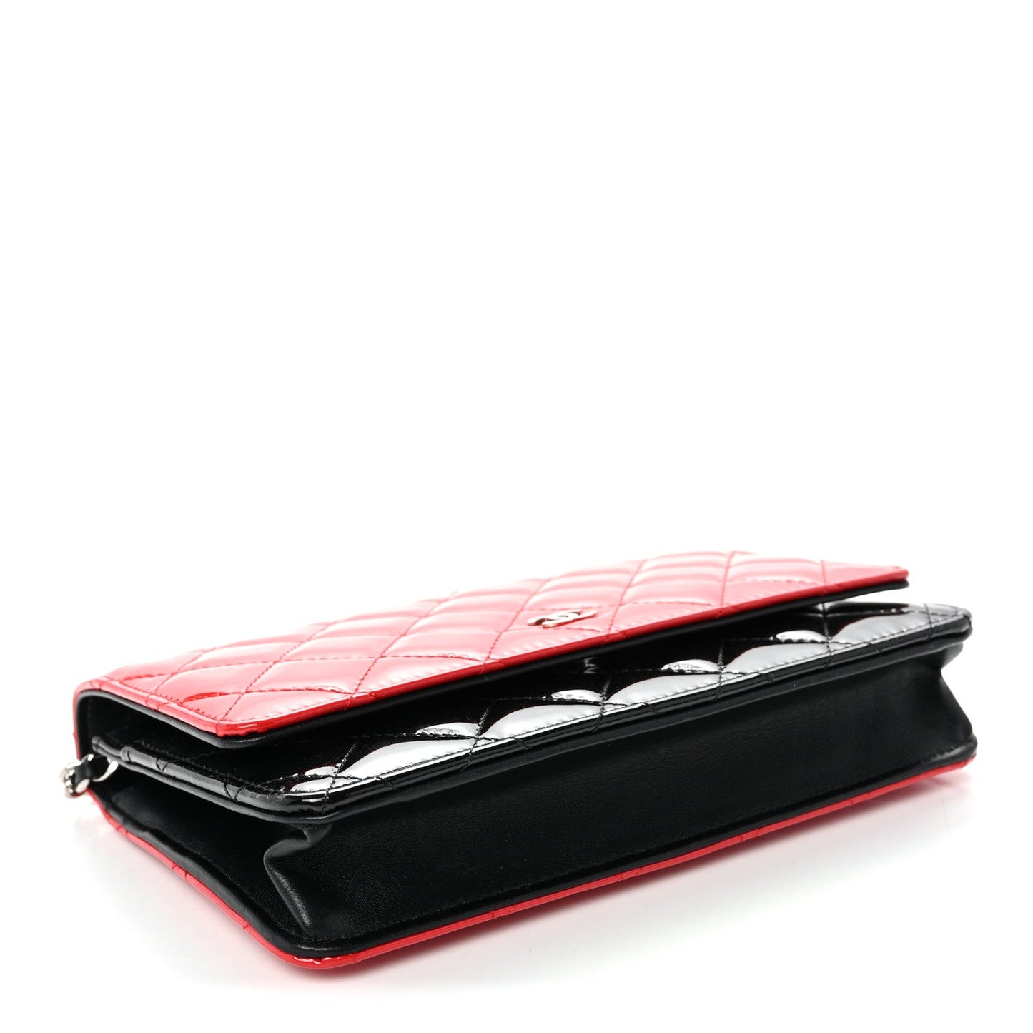 Patent Quilted Bi-Color Wallet On Chain WOC Red Black