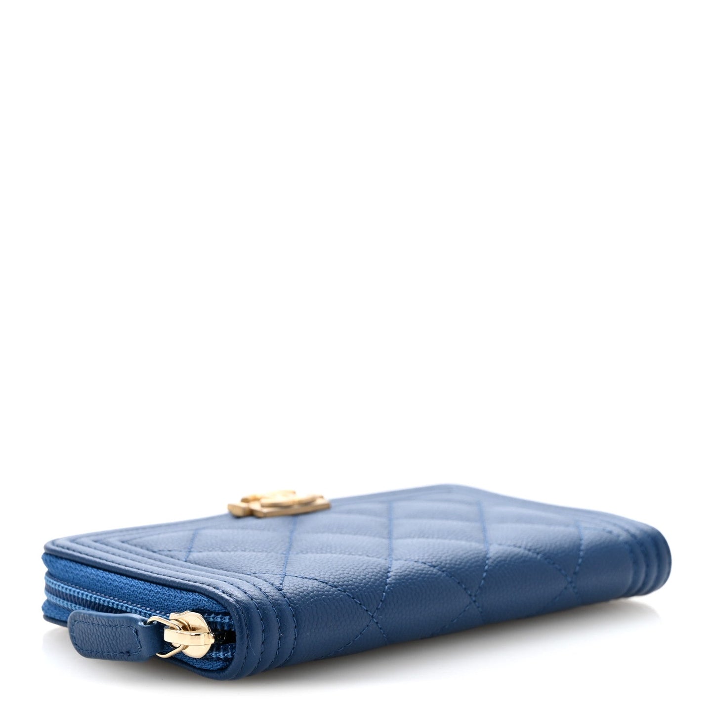 Caviar Quilted Boy Small Zip Around Wallet Blue