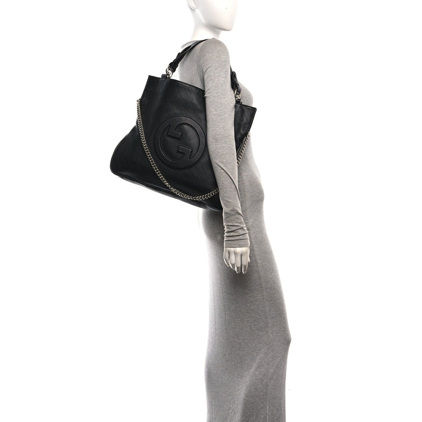 Sakai Be Green Calfskin Diagonal Stitched Medium Blondie Tote Black