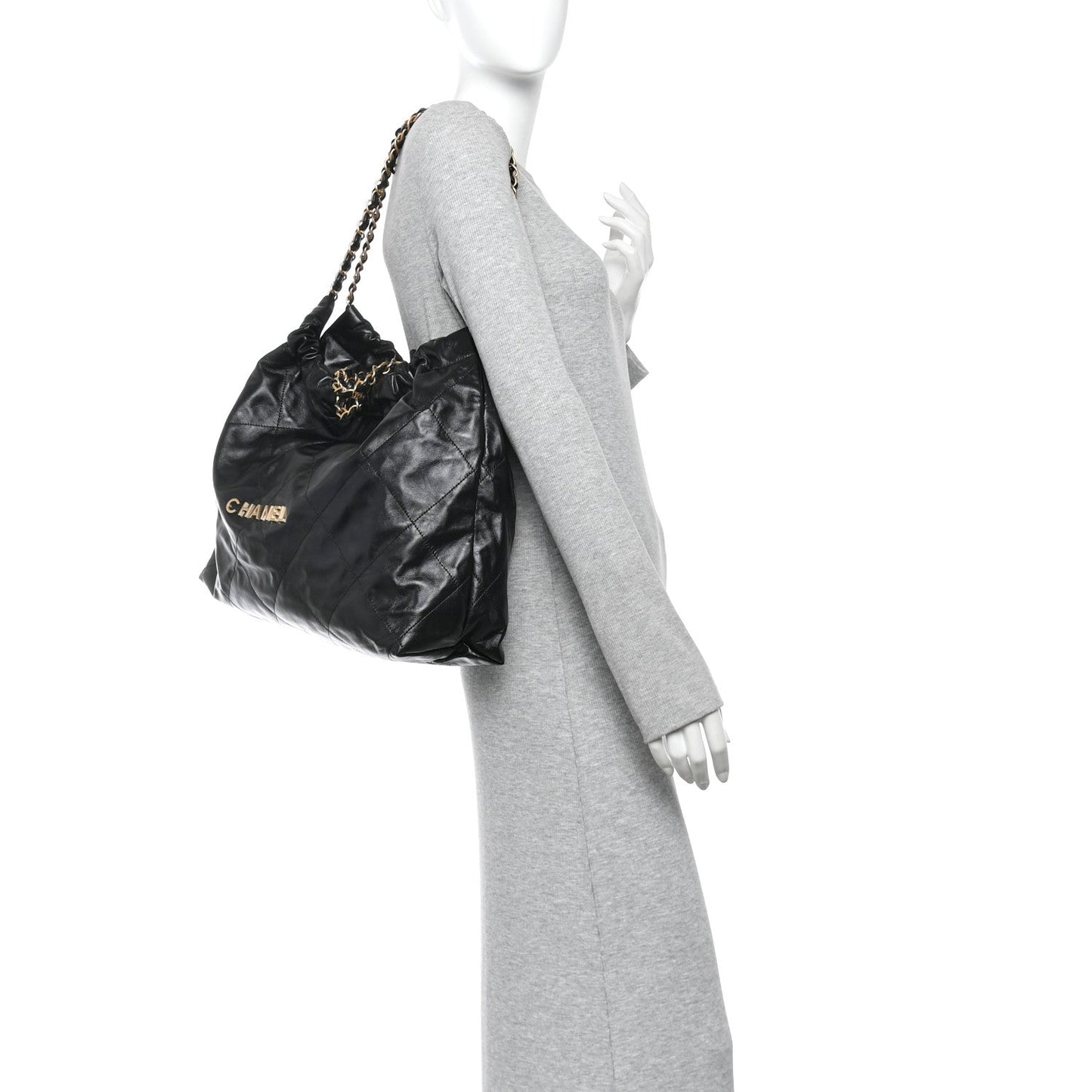 Shiny Calfskin Quilted Large Chanel 22 East West  Black