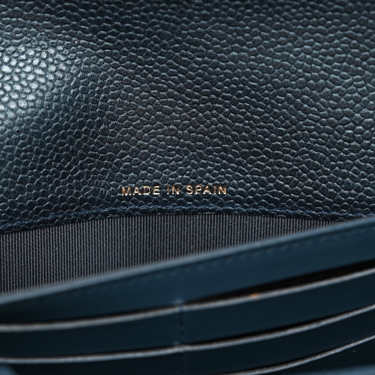 Iridescent Caviar Quilted Large Gusset Flap Wallet Dark Blue