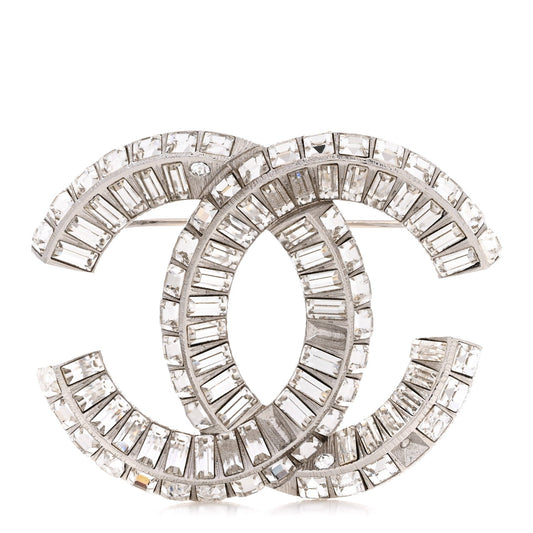 Baguette Crystal CC Brooch Silver