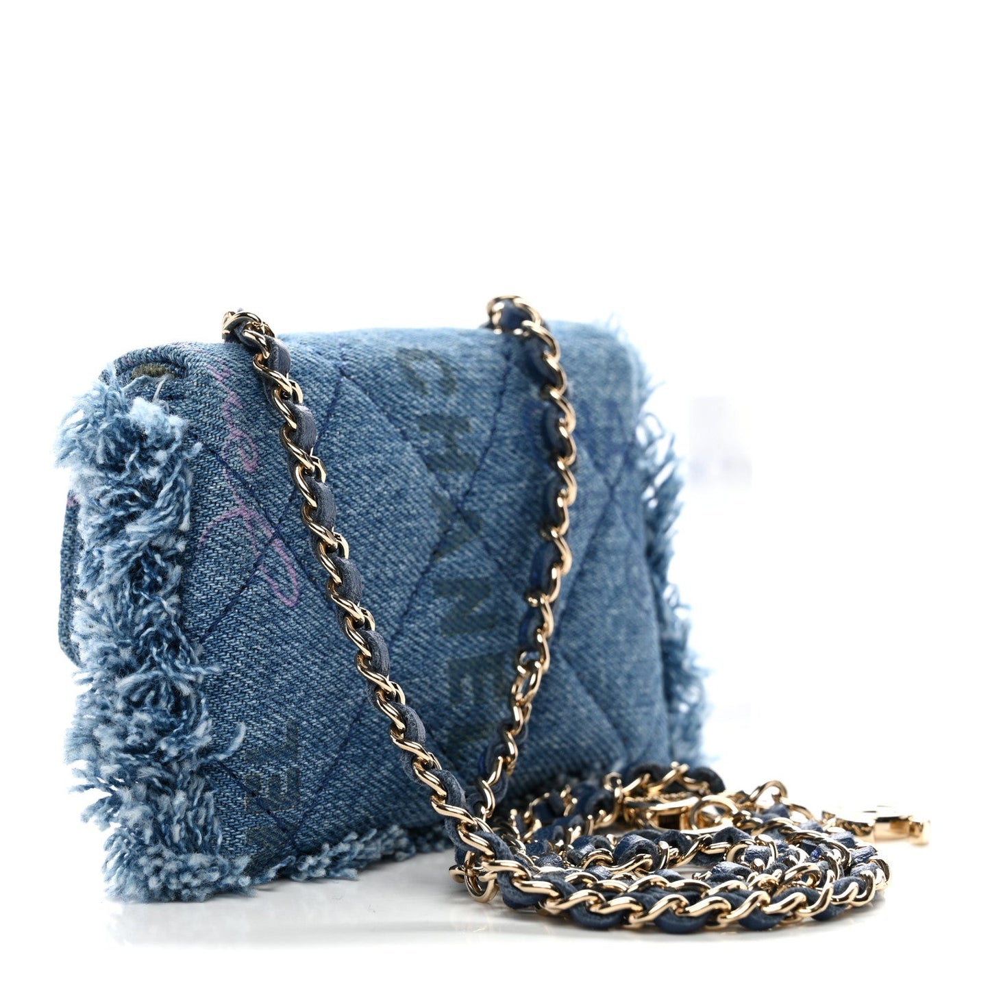 Denim Quilted Denim Mood Clutch With Chain Blue Multicolor
