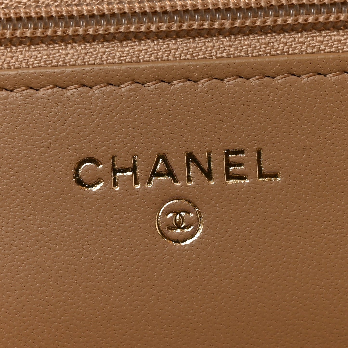 Lambskin Quilted CC Pearl Crush Wallet on Chain WOC Beige