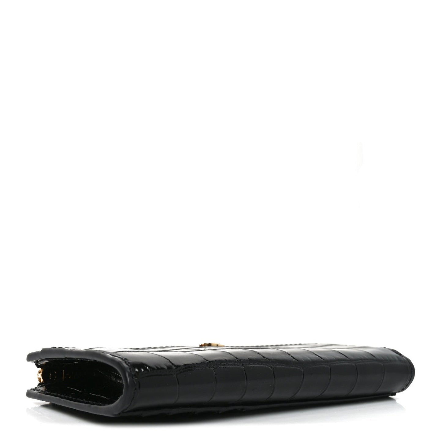 Calfskin Crocodile Embossed Crococo Zipped Card Holder Black