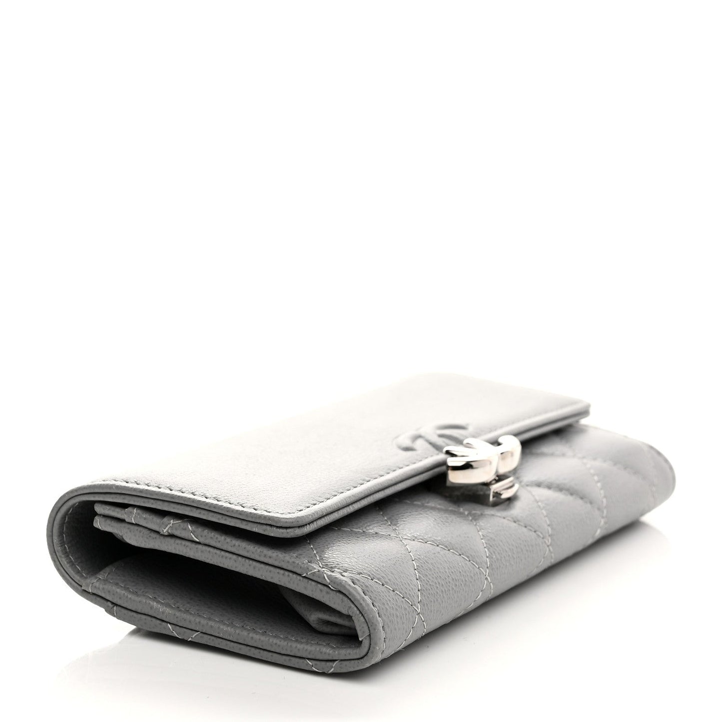 Grained Calfskin Quilted CC Box Flap Wallet Grey