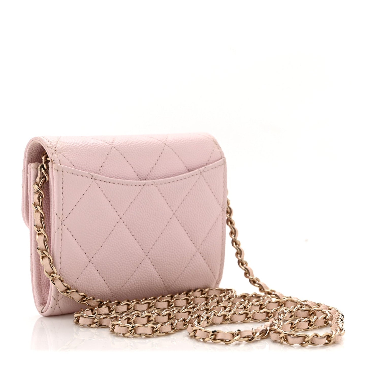 Caviar Quilted Flap Card Holder On Chain Pink