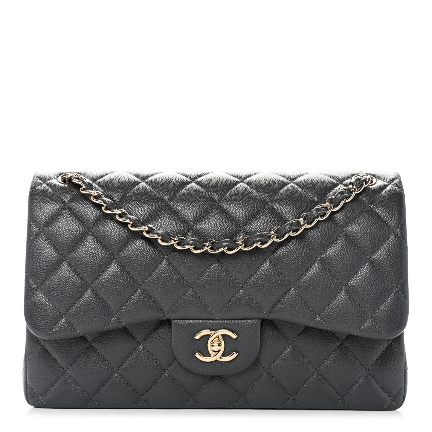 Caviar Quilted Jumbo Double Flap Dark Grey