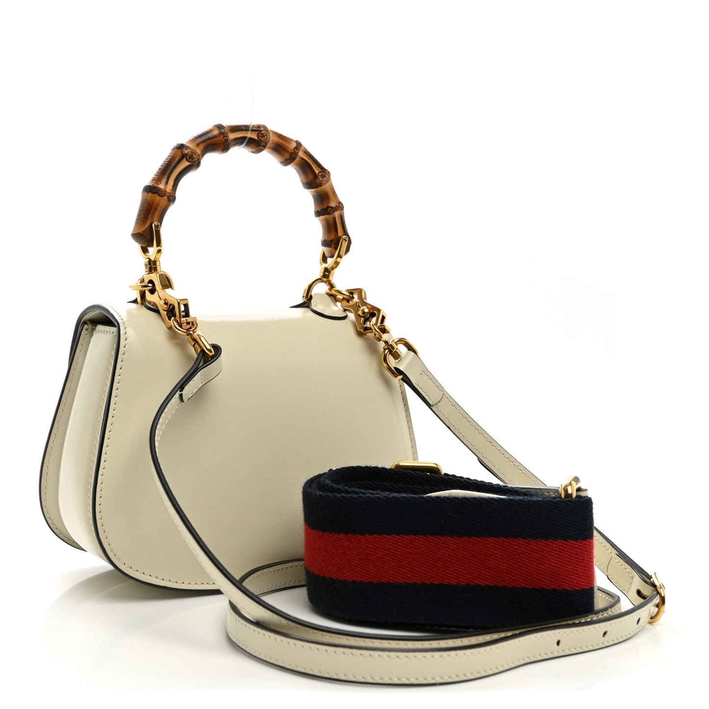 Boarded Dyana Lux Calfskin Web Mini Bamboo 1947 Top Handle Bag Mystic White