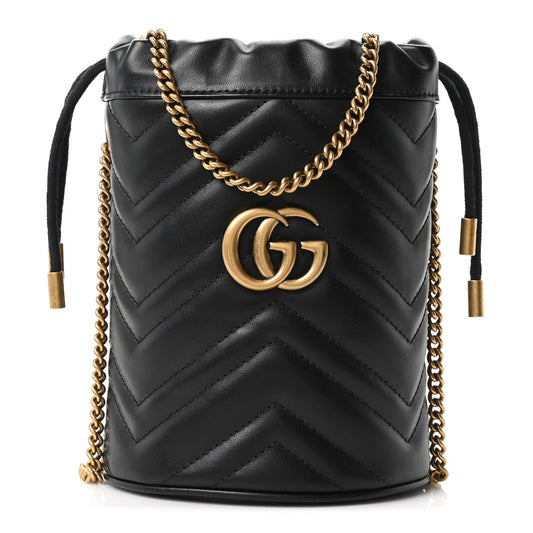 Calfskin Matelasse Mini GG Marmont 2.0 Bucket Bag Black