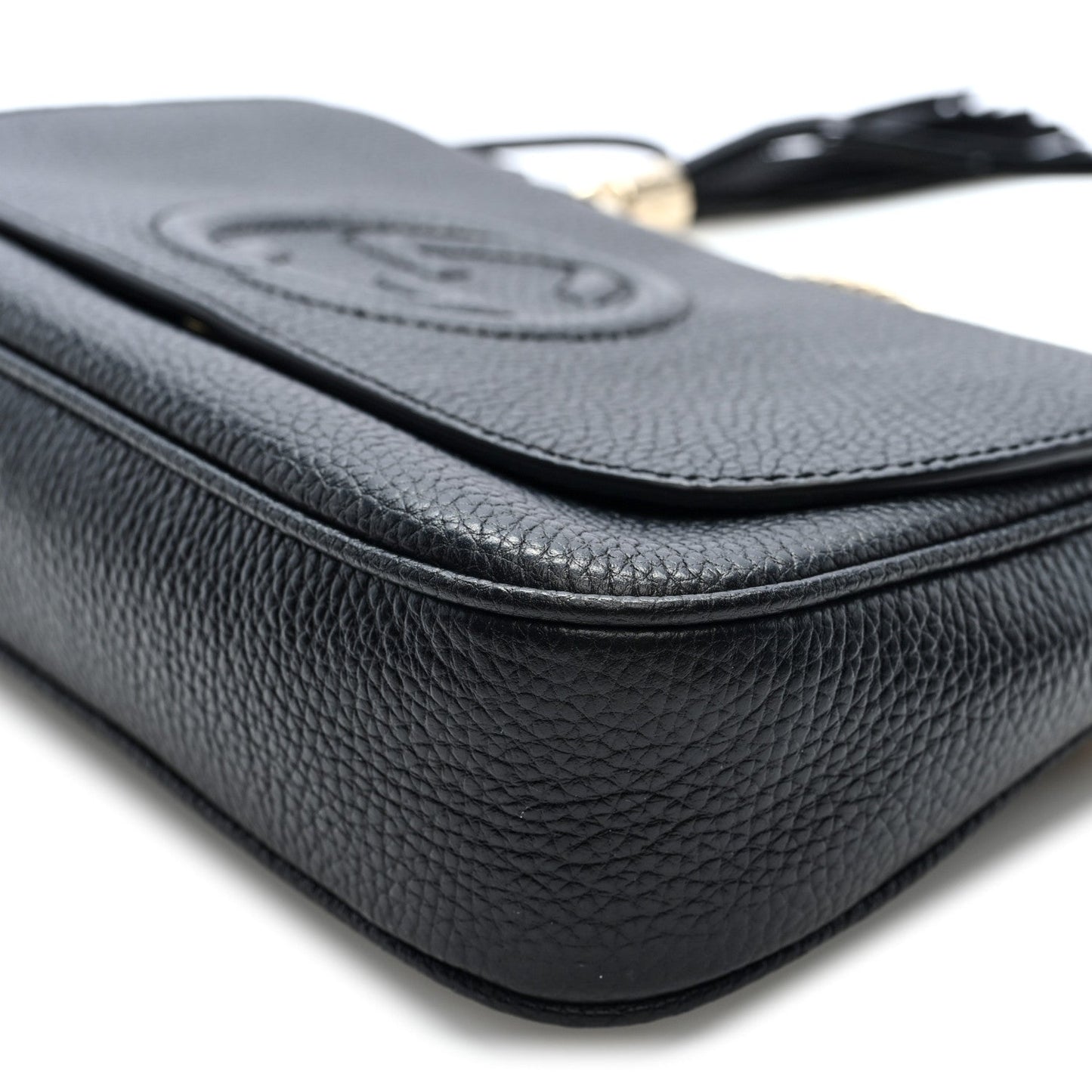 Pebbled Calfskin Medium Soho Flap Crossbody Black