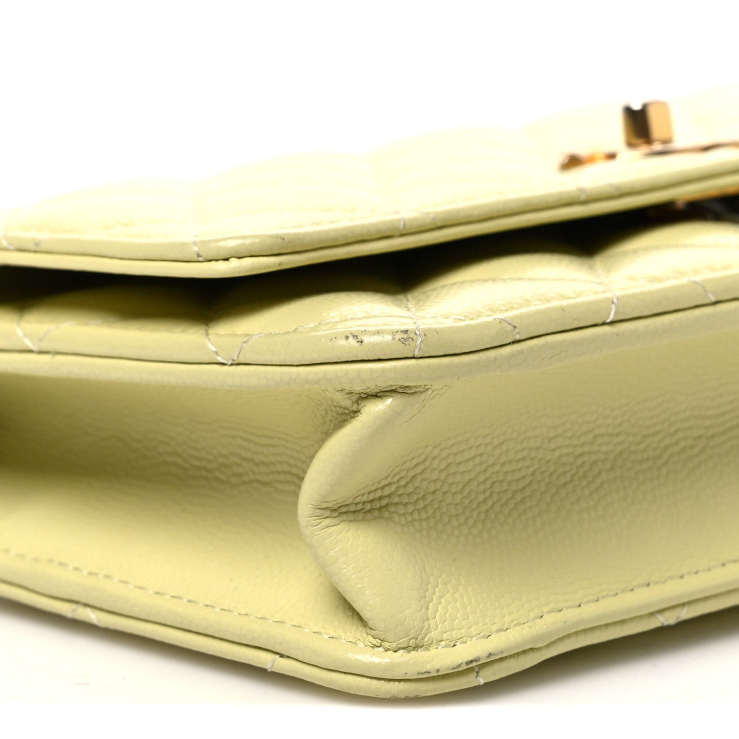 Caviar Quilted CC Turn Lock Wallet On Chain WOC Light Green
