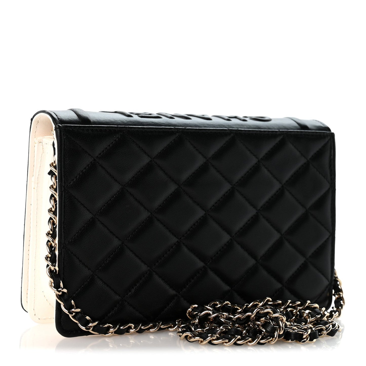 Lambskin Quilted Book Wallet On Chain WOC Black