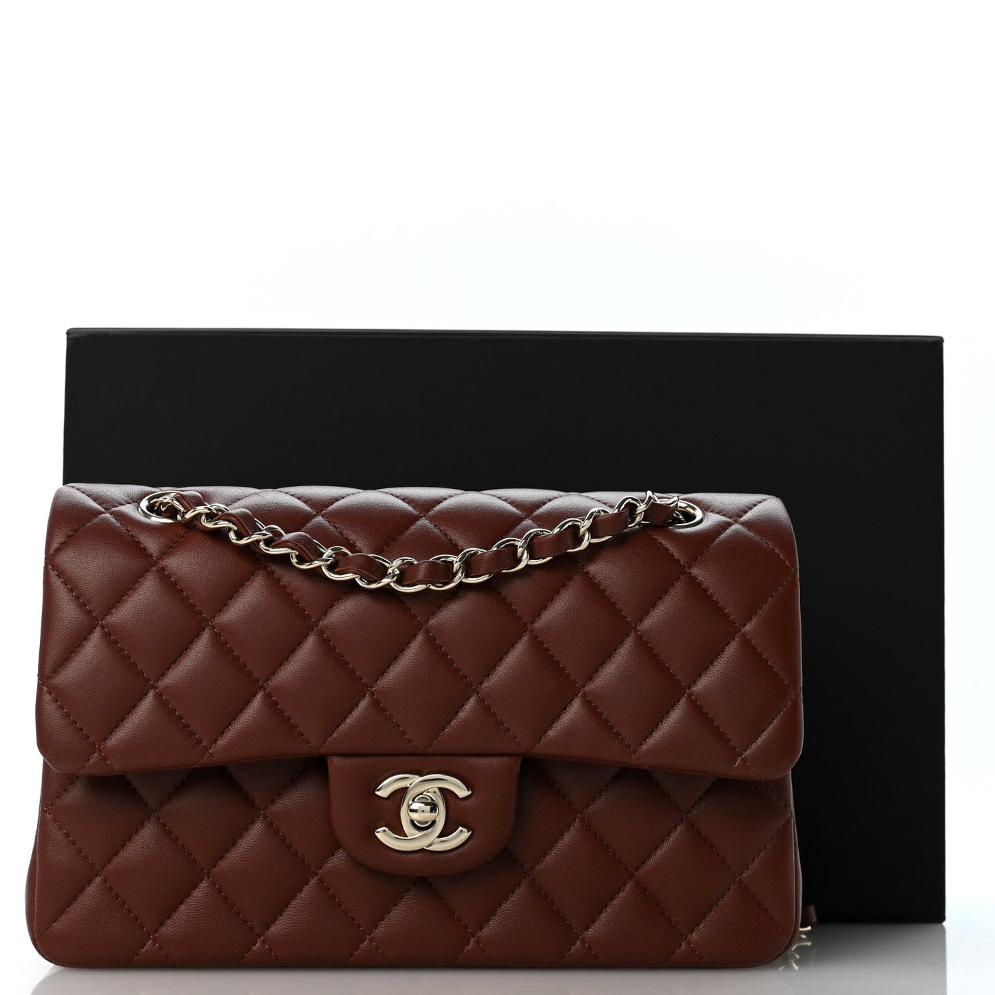 Lambskin Quilted Small Double Flap Dark Brown