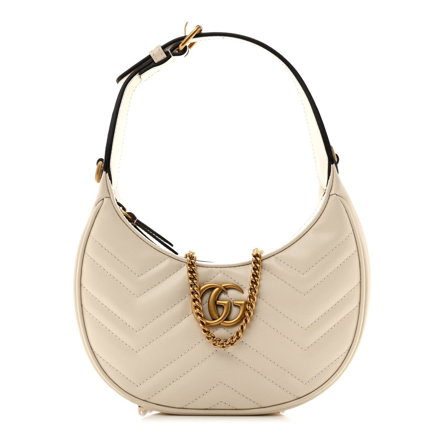 Calfskin Matelasse Chevron Mini GG Marmont Half Moon Hobo Mystic White