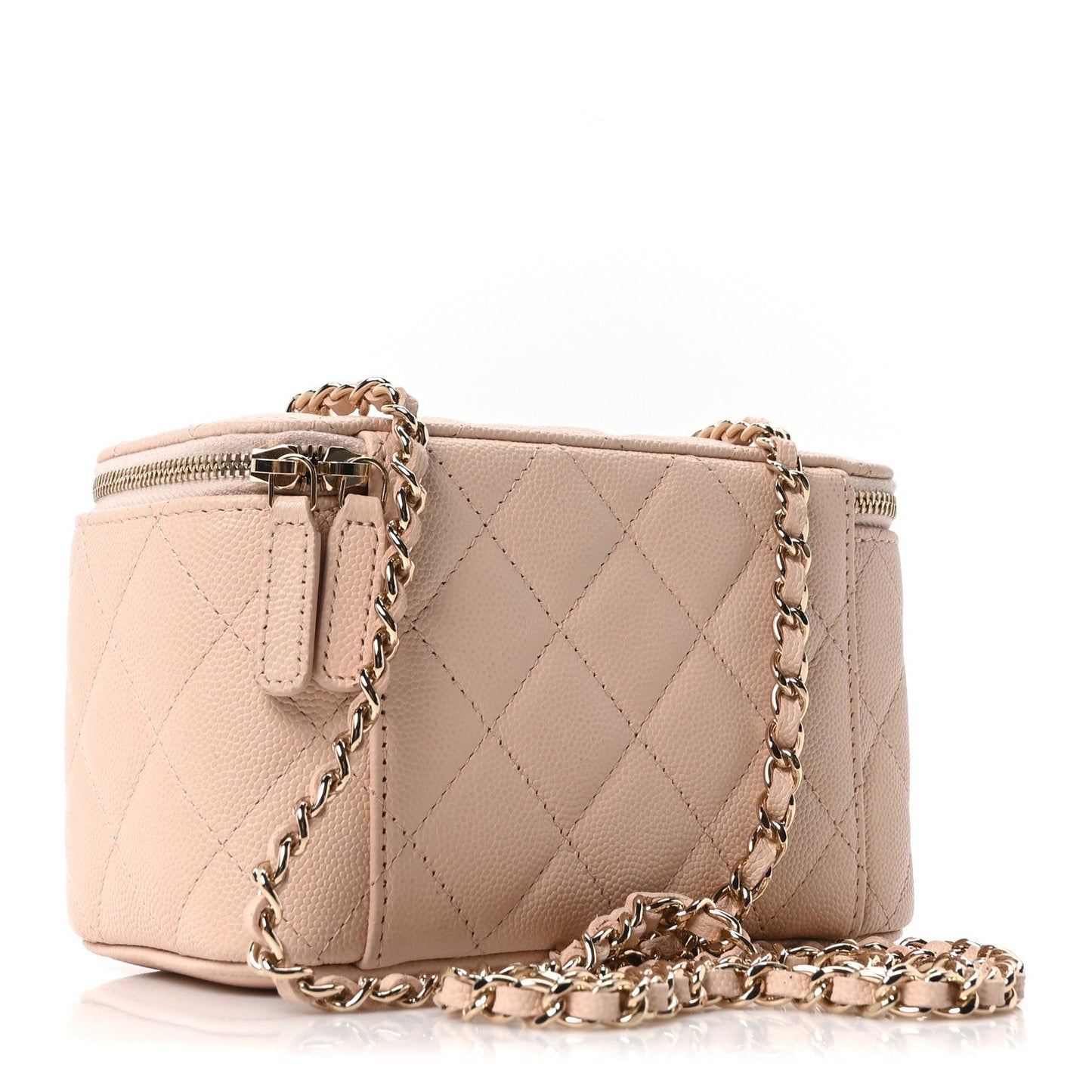 Caviar Quilted Small Vanity Case With Chain Light Beige
