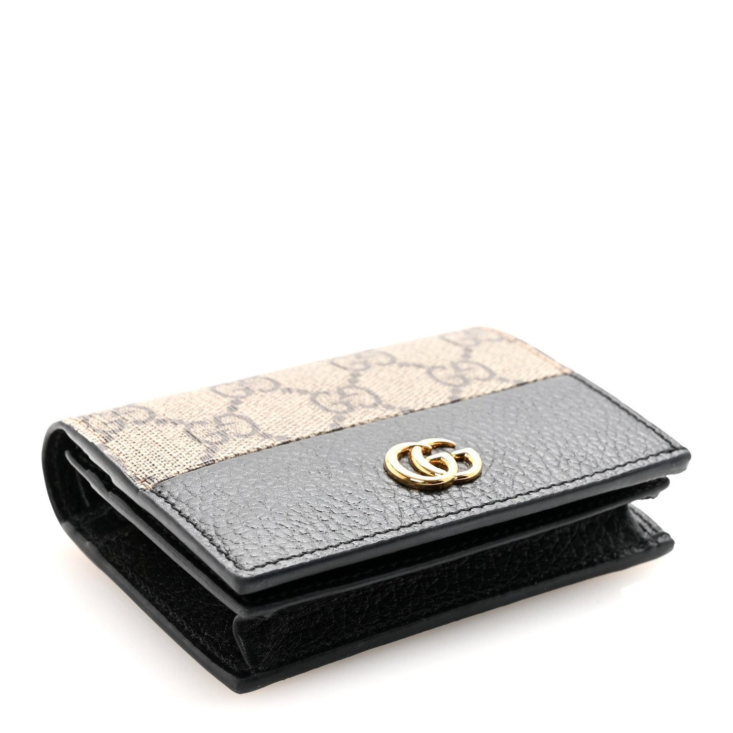 Dollar Calfskin GG Supreme Monogram GG Marmont Card Case Black Beige Ebony