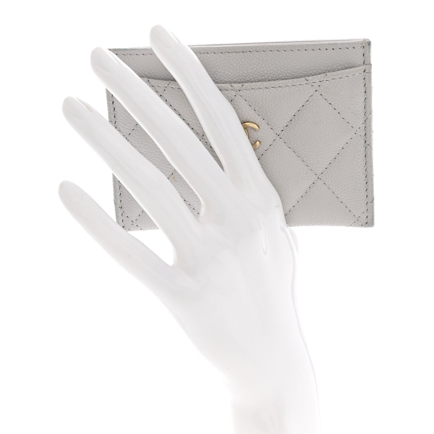 Caviar Quilted Card Holder Grey