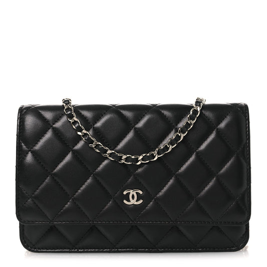 Lambskin Quilted Wallet On Chain WOC Black