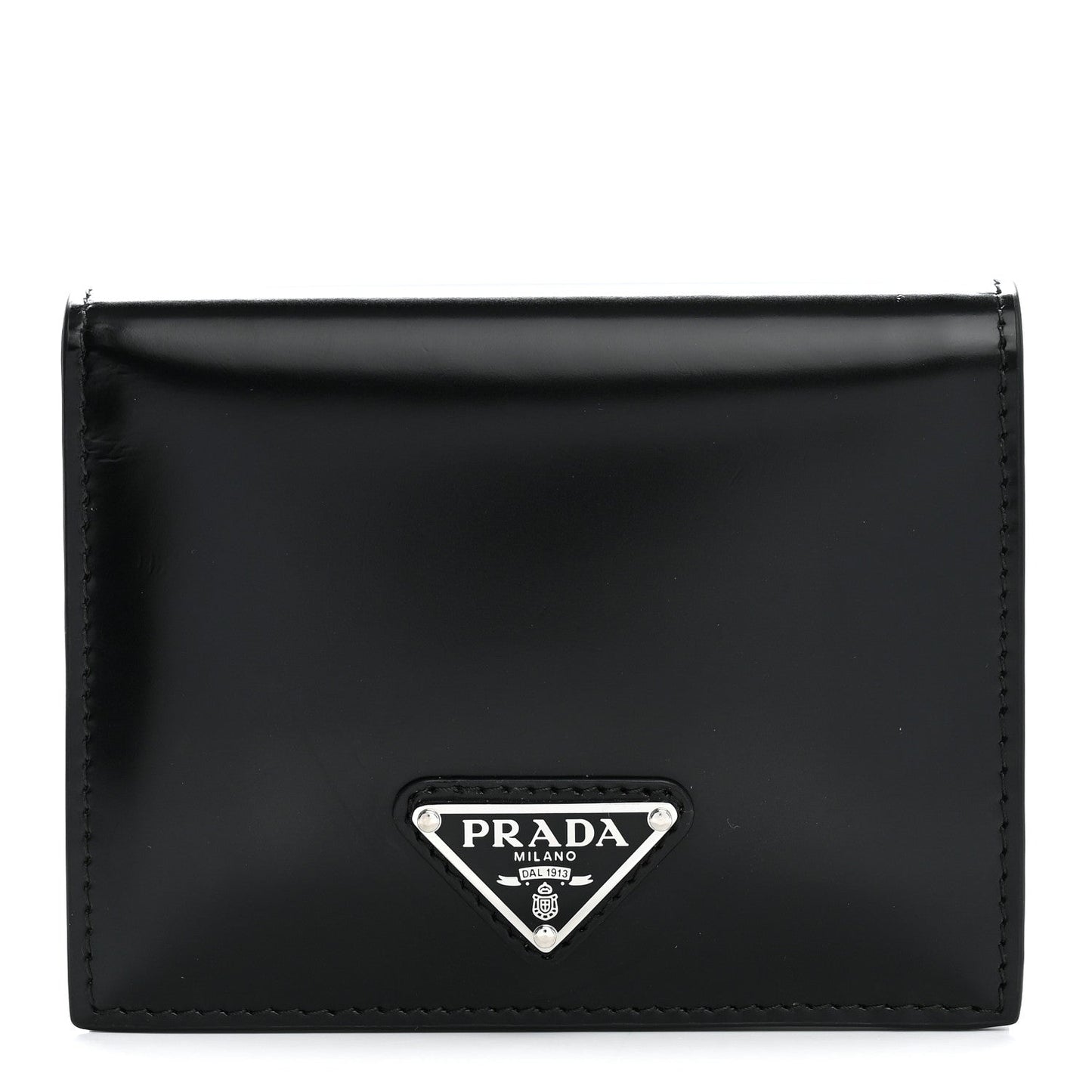 Brushed Calfskin Small Triangle Bi-Fold Wallet Black