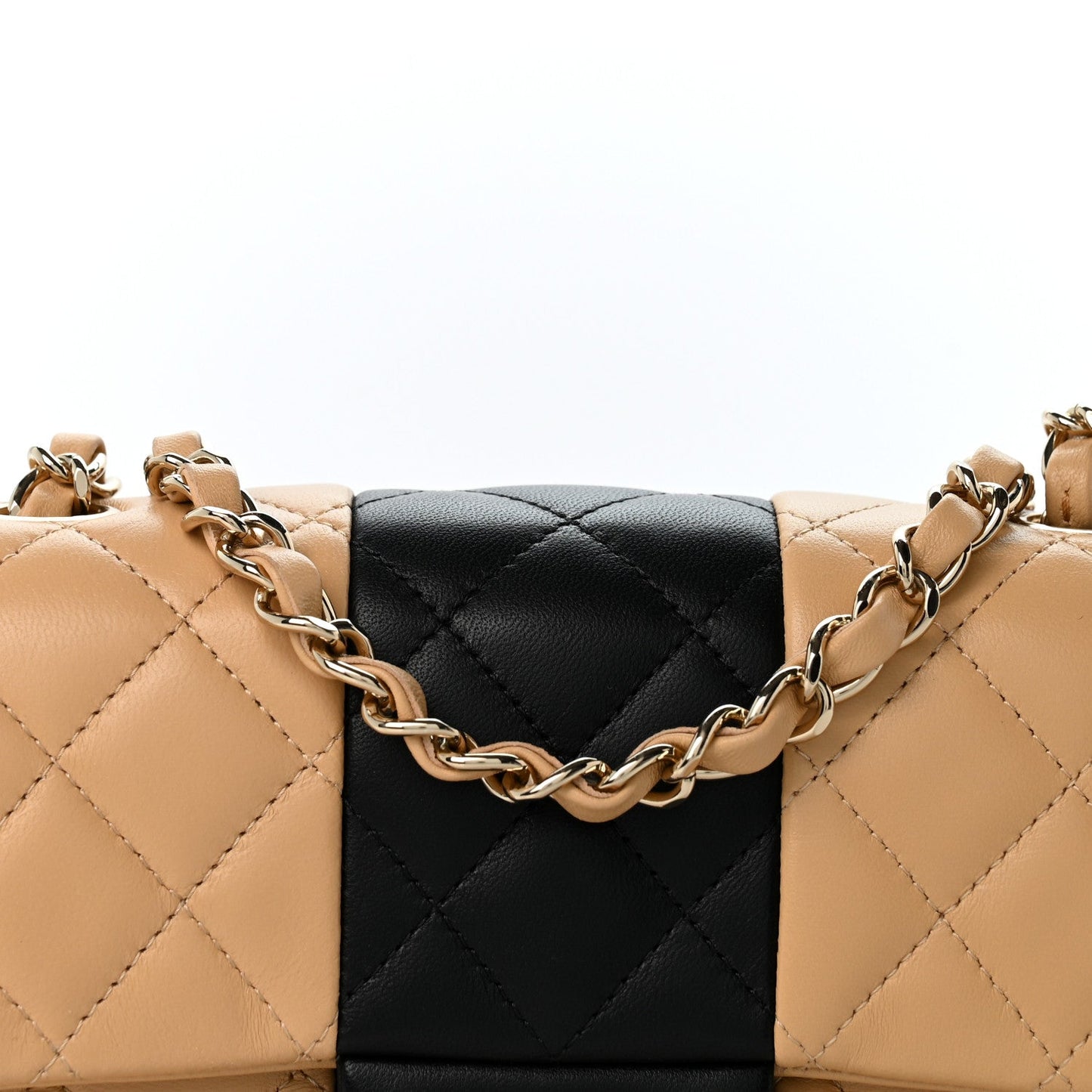 Lambskin Quilted Mini Rectangular Flap Beige Black