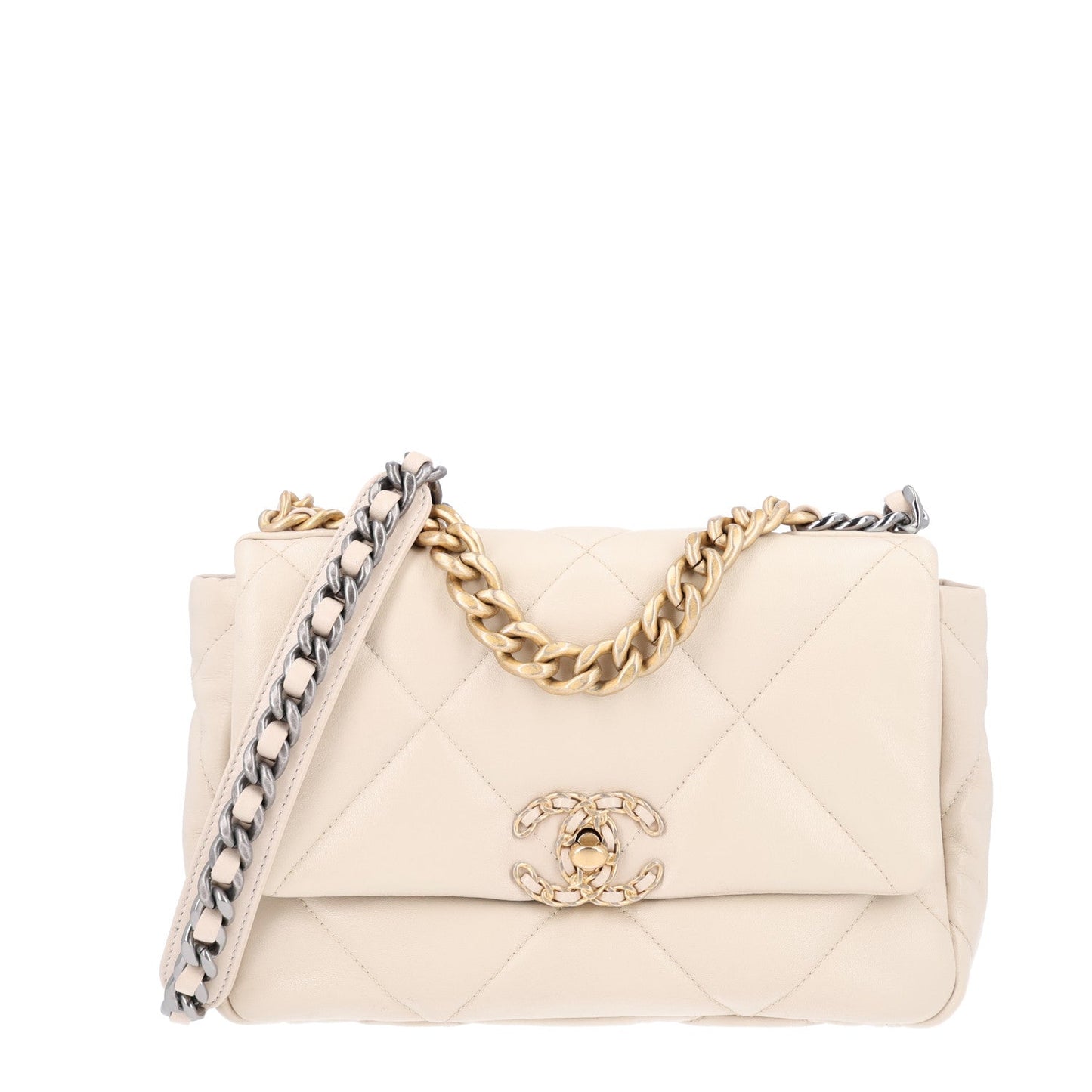Lambskin Quilted Medium Chanel 19 Flap Light Beige