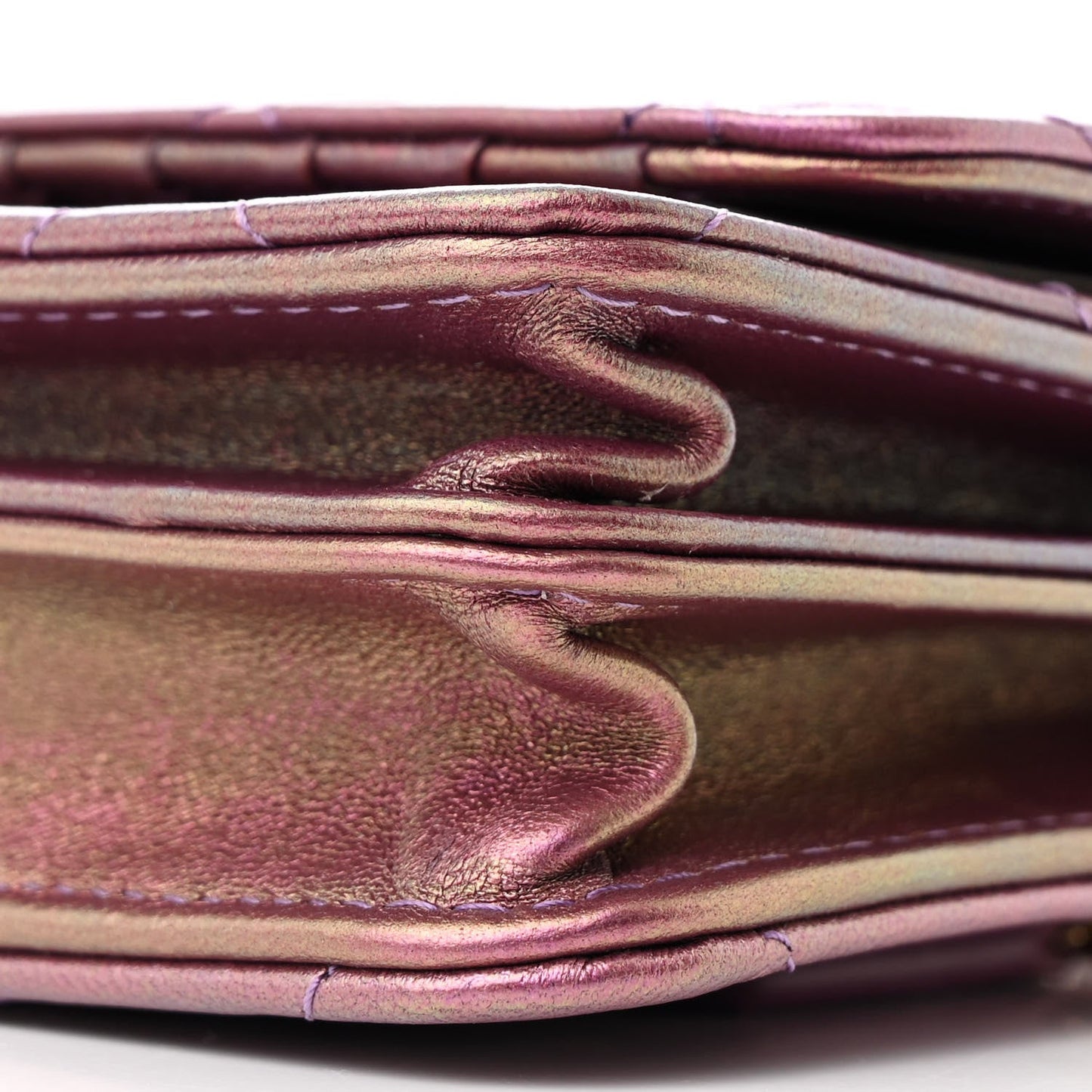 Iridescent Lambskin Quilted Mini Wallet On Chain WOC Purple