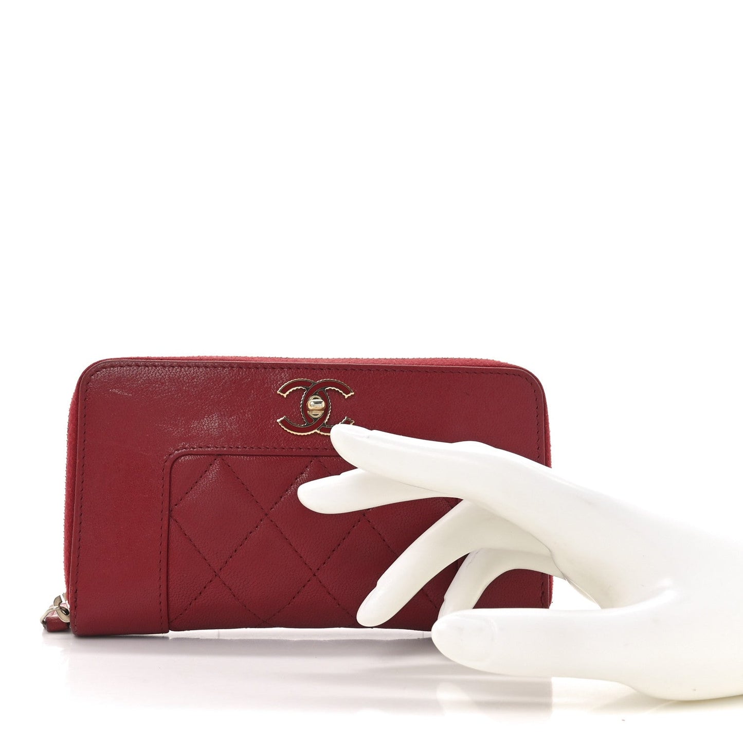 Sheepskin Quilted Medium Mademoiselle Vintage Zip Around Wallet Red