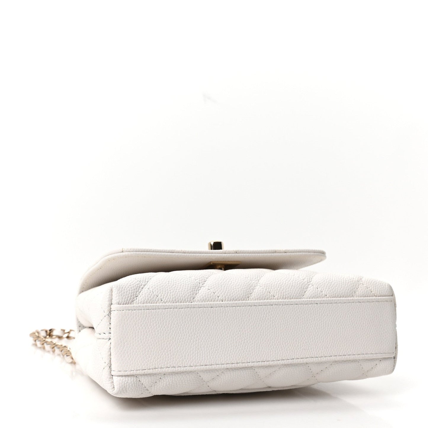 Caviar Quilted Coco Handle Clutch With Chain White