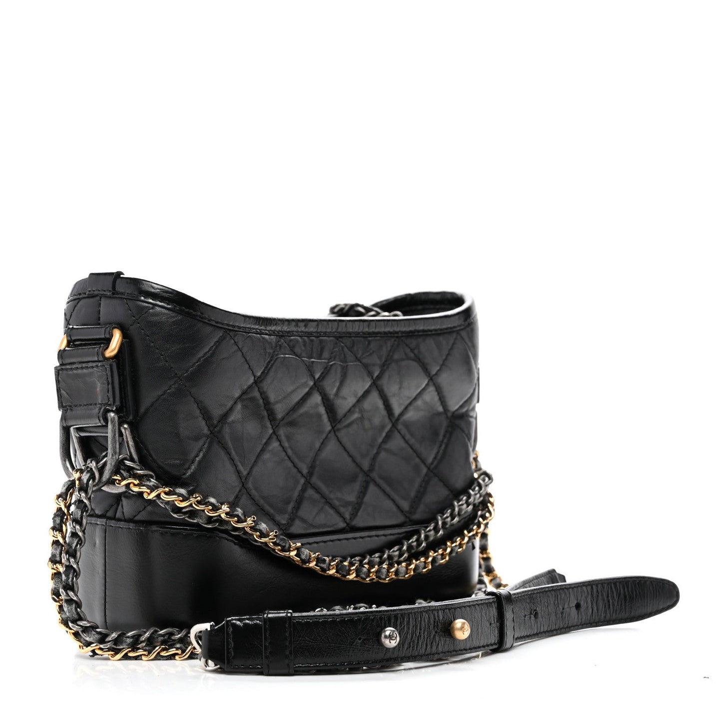 Aged Calfskin Quilted Small Gabrielle Hobo Black