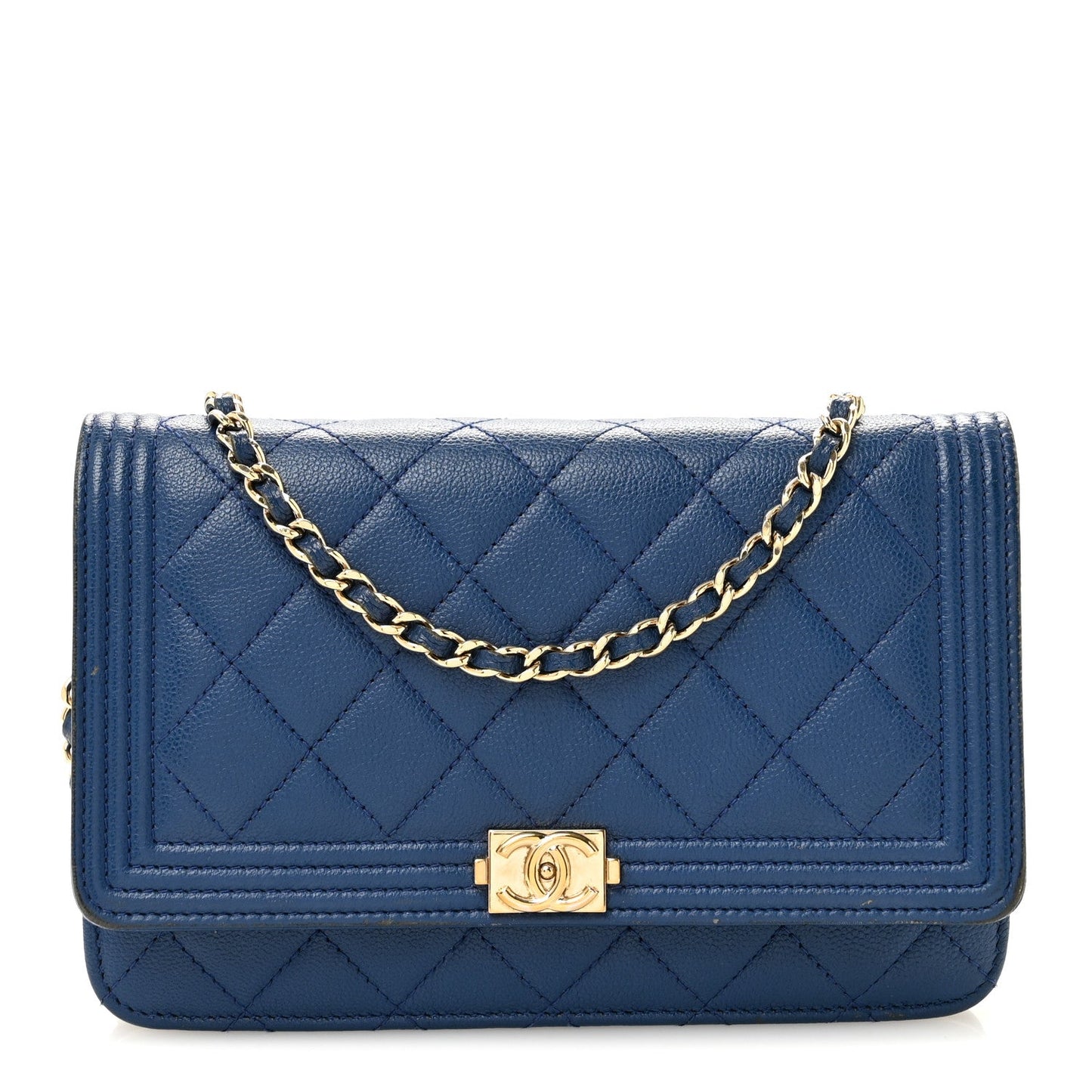 Caviar Quilted Boy Wallet On Chain WOC Dark Blue