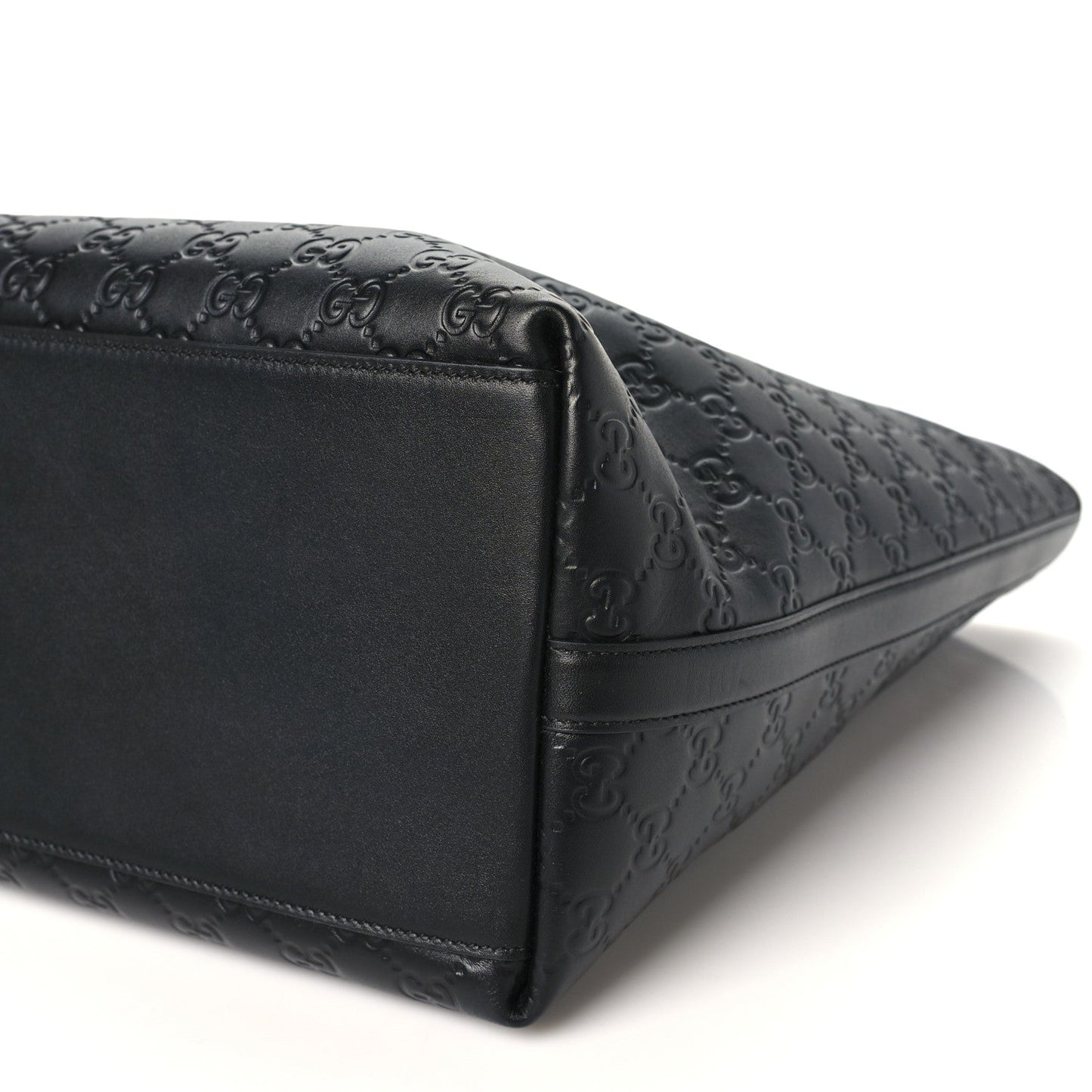 GG Calfskin Embossed Emblem Large Tote Bag Black
