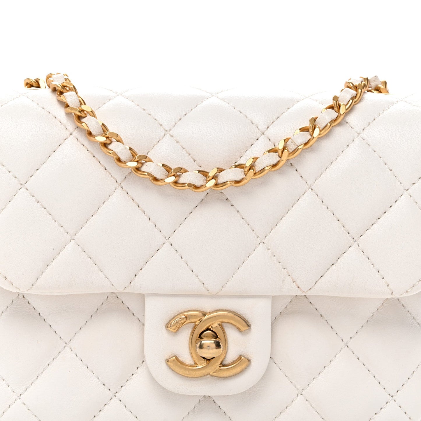 Lambskin Enamel Quilted Mini Coco Hearts Square Flap White