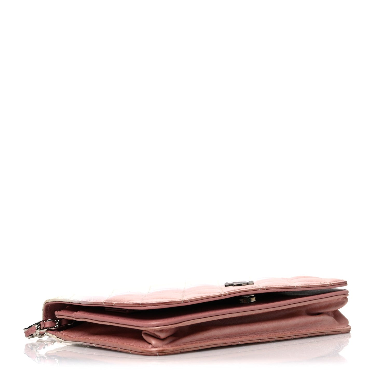 Ombre Patent Calfskin Quilted Wallet on Chain WOC Pink White
