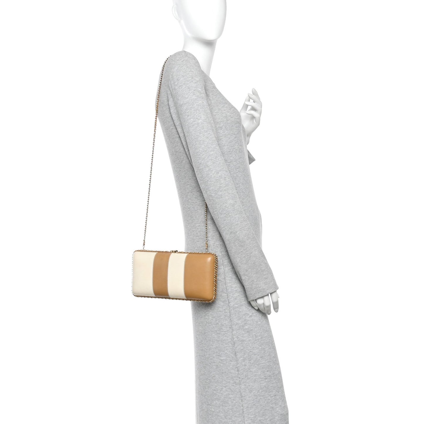 Lambskin CC Stitch Chain Around Clutch  Beige White