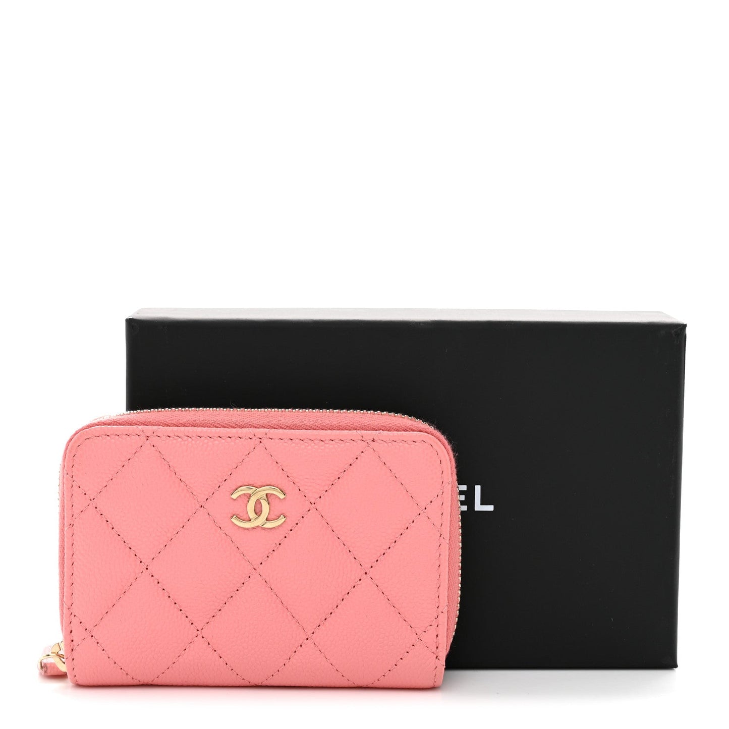 Caviar Quilted Zip Coin Purse Pink