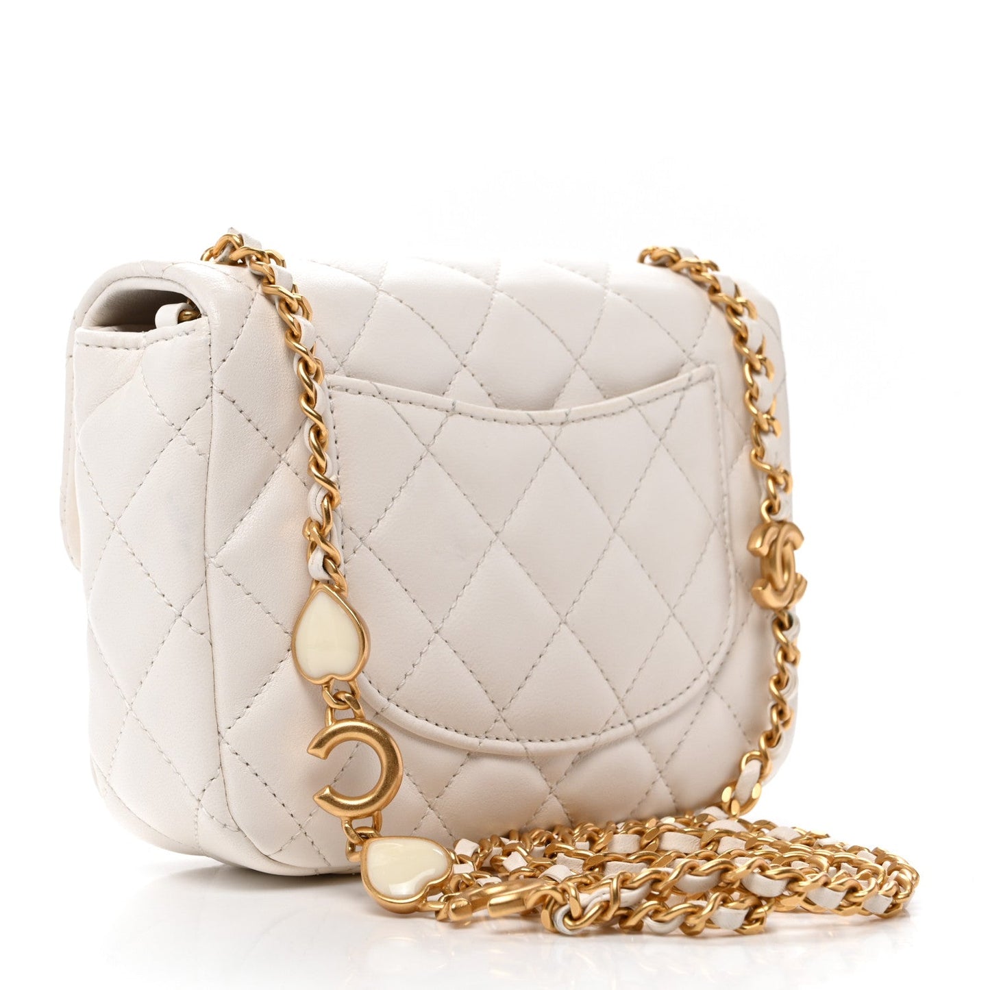 Lambskin Enamel Quilted Mini Coco Hearts Square Flap White