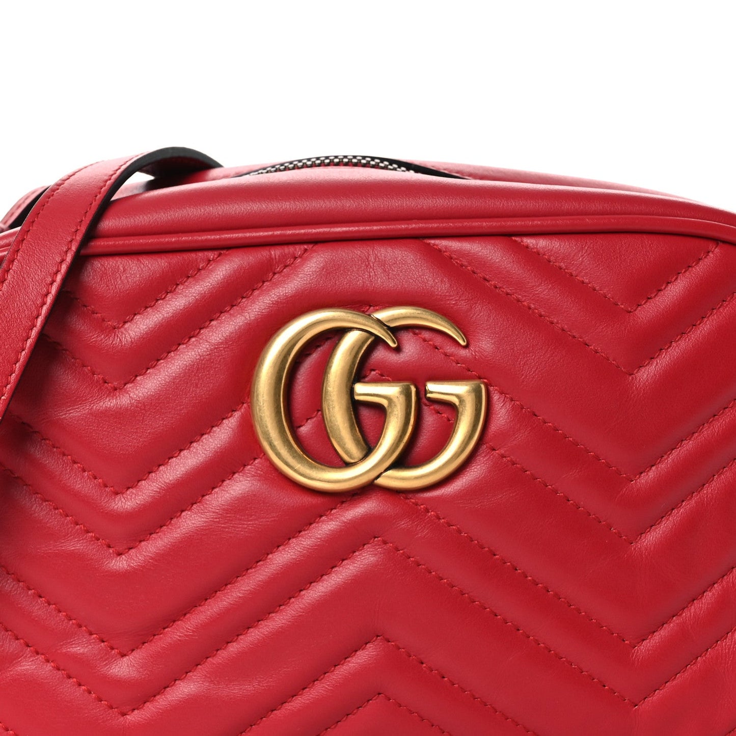 Calfskin Matelasse Small GG Marmont Chain Shoulder Bag Hibiscus Red