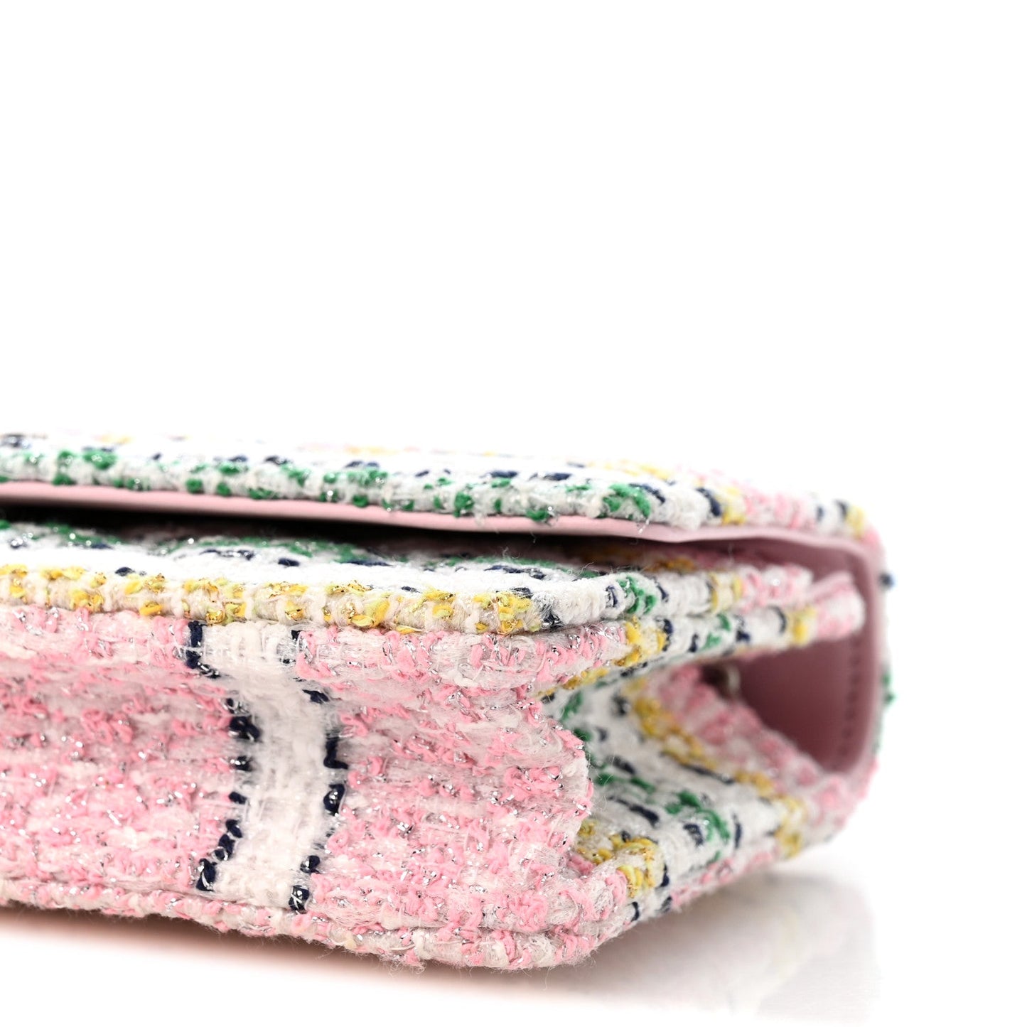 Metallic Tweed Quilted Wallet On Chain WOC White Multicolor