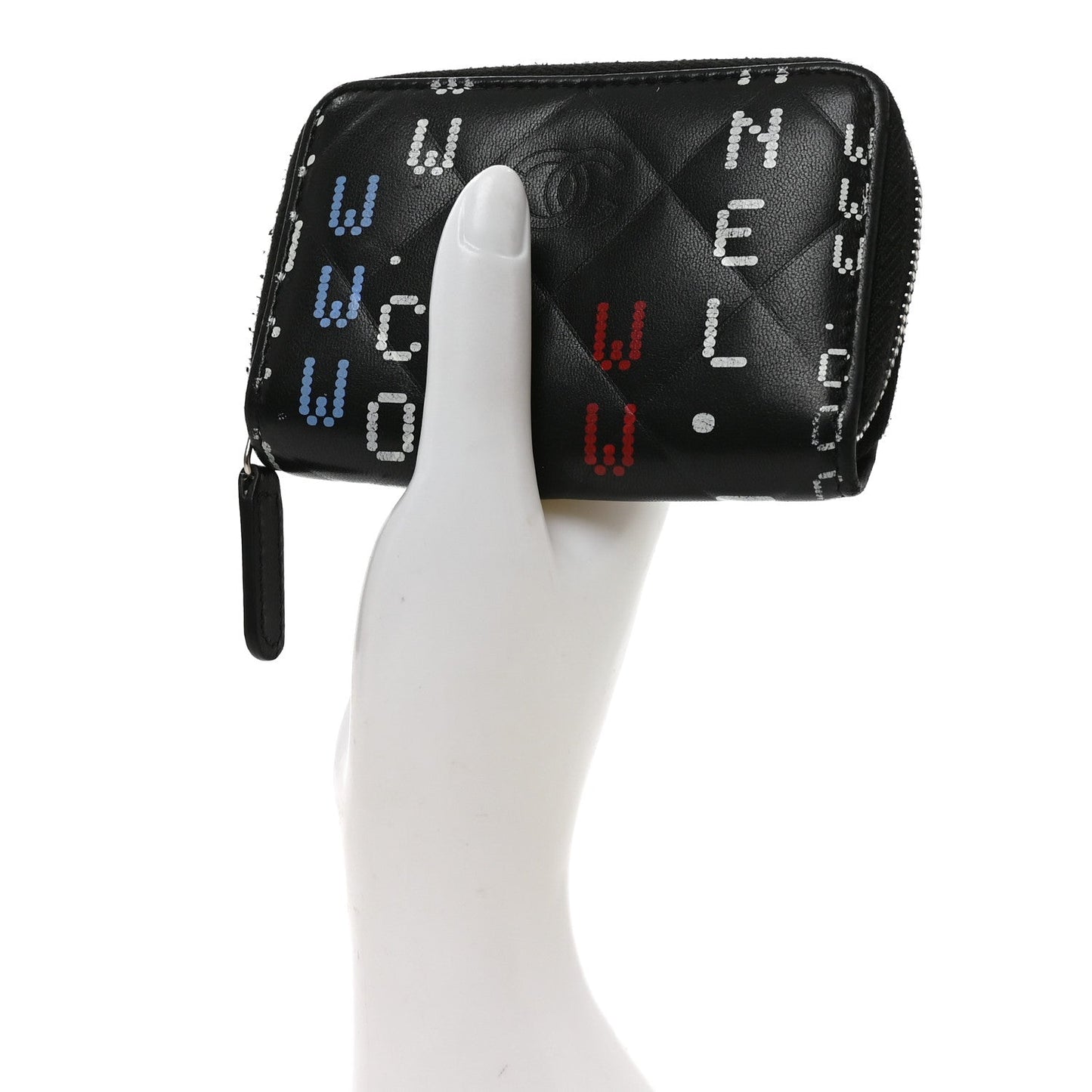 Lambskin Quilted Data Center Zip Around Coin Purse Wallet Black