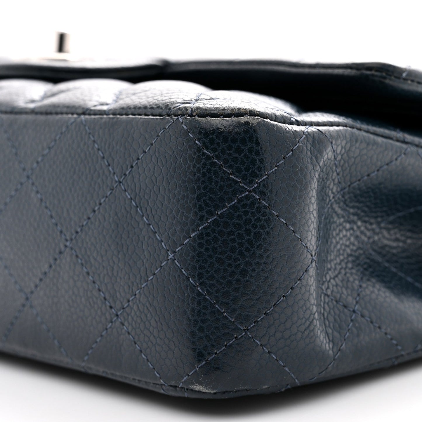 Caviar Quilted Medium Double Flap Navy
